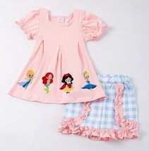 NEW Princess Elsa Ariel Snow White Cinderella Girls Boutique Tunic Shorts Outfit - £4.76 GBP+