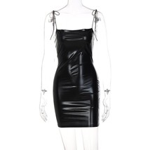 Summer Women  Leather Spaghetti Straps  Bodycon Mini Dress  Black Silver Party C - £72.96 GBP