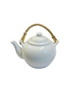 Pier 1 Teapot Sakai Tea Bamboo Handle White Porcelain 4.5 in tall Lid Un... - $25.24