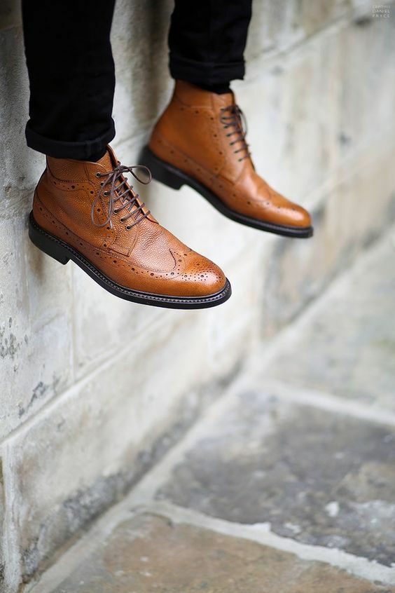 Brown High Ankle Boots Full Brogue Premium Quality Leather Laceup Handcrafted