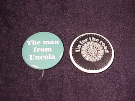 2 Retro 7up Uncola Pinback Buttons, Un for the Road and The Man From Uncola - £5.49 GBP