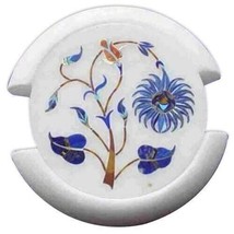Marble Tea Coaster Set Lapis inlay semi precious stones handmade Home Decor - £192.30 GBP