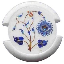 Marble Tea Coaster Set Lapis inlay semi precious stones handmade Home Decor - £183.85 GBP