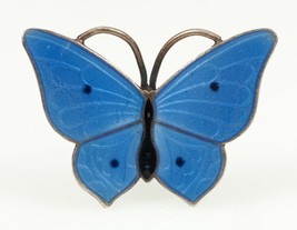 MAGNUS AASE Blue Enamel Butterfly Brooch Sterling Silver Made in Norway - $123.75