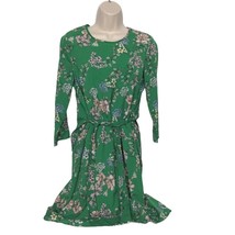 New Look Women&#39;s Sheath Dress Size 6 Green Floral Sash Long Sleeve Boat ... - $23.41