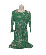 New Look Women&#39;s Sheath Dress Size 6 Green Floral Sash Long Sleeve Boat ... - $431.76 MXN