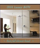 DiVA Luxury Bath Rain Fall Shower Head 12&quot; Square Silver Chrome Fixture Set - £187.77 GBP