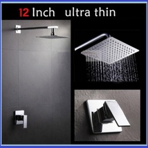 DiVA Luxury Bath Rain Fall Shower Head 12" Square Silver Chrome Fixture Set image 2