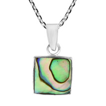 Everyday Pretty Square Rainbow Abalone Sterling Silver Necklace - £10.07 GBP