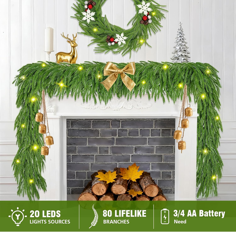 6FT Christmas Garland with Lights Battery Operated: Prelit Faux Decorations, Rea Item image 3