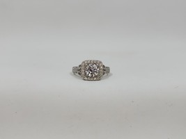 Diamonique Round with Cushion Cubic Zirconia Halo Milgrain Platinum Plated Ring - $30.95