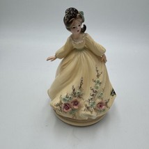 Vintage Josef Originals Yellow Dress Lady Music Box Rare Ceramic Works - £96.65 GBP