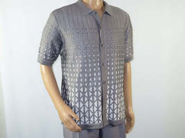 Men Silversilk 2pc walking leisure suit Italian woven knits 3115 Gray White image 4