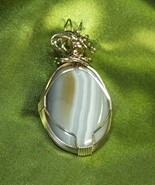 Wp2 .925 argentium sterling silver wire wrap agate pendant  - £64.21 GBP