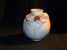 Vintage Baatz Ceramics USA Pottery Vase Signed Original Applied Flower 4.5” - $24.74