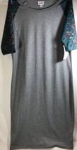 LuLaRoe Julia Dress Gray &amp; Teal w/ Multi Color Floral Print Size M Mediu... - $21.00