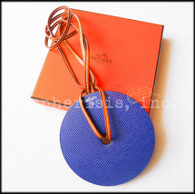 Nwb Hermes Petit H Large Gm Round Leather Pendant Blue Electric/Rouge Garrance - £781.84 GBP