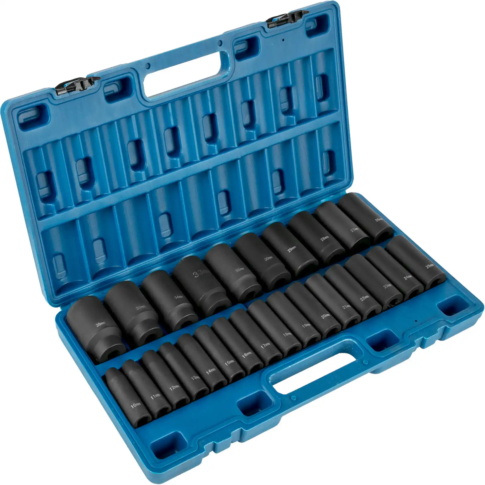 Impact Sockets Set 1/2 Inch Drive 26 PCS Metric 10mm - 36mm Deep 6-Point Set - £134.24 GBP