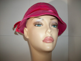 Fashion Treasure Women Hat Oval Head Piece Circa 60s Pink Velour Brim Cap Ribbon - £19.06 GBP