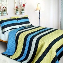 [Happy Paradise] 3PC Vermicelli-Quilted Patchwork Quilt Set (Full/Queen Size) - £75.85 GBP