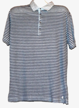 120% Lino Men&#39;s Gray Stripes Linen Styled Italy Casual Polo Shirt Size 2XL - £98.91 GBP