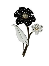 Vintage Signed AVON NR Black &amp; White Polka Dot Rhinestone Flower Enamel ... - $19.99