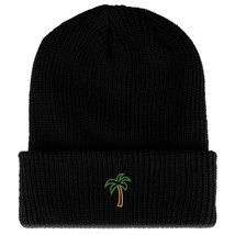 Trendy Apparel Shop Palm Tree Embroidered Ribbed Cuffed Knit Beanie - Black - £15.26 GBP