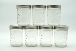 Ball One Pint Wide Mouth Canning Jars Fruit Embossed w/ Lids Set of 7 - £15.46 GBP