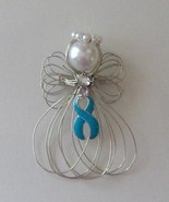 Ovarian Cancer Awareness Teal Ribbon Angel Ornament Handmade - £6.75 GBP