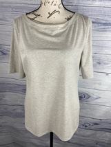 Talbots Tee Shirt Womens M Short Sleeve Gray Metallic Shimmer Scoop Neck Stretch - $17.99