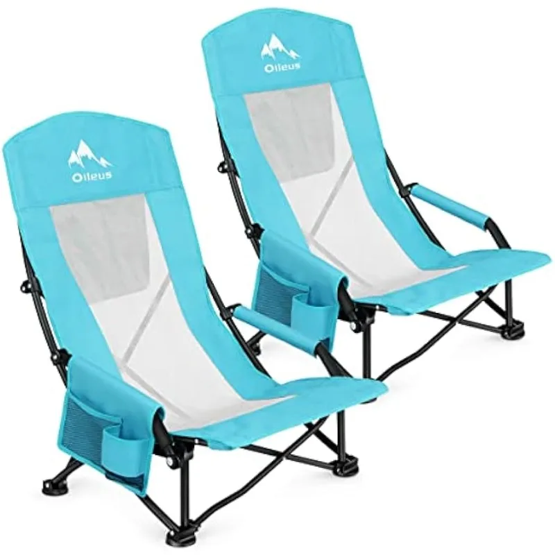 Oileus Folding Portable Beach Chair, High Back Low Seat Lightweight Chairs for - £116.99 GBP
