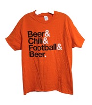 Gildan T-Shirt Mens L Beer &amp; Chili &amp; Football &amp; Beer Orange Cotton - $10.62 CAD