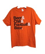 Gildan T-Shirt Mens L Beer &amp; Chili &amp; Football &amp; Beer Orange Cotton - $10.62 CAD