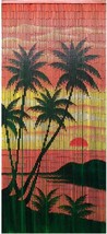 Bamboo Beaded Door Curtain- Red Sunset Palm Trees - £39.38 GBP