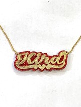 Personalized Name Necklace Gold overlay RED glitter color onyx  - $29.99