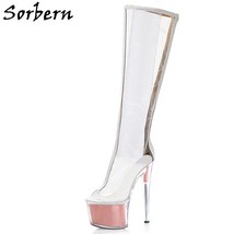 Sorben 17Cm Clear Boots Transparent PVC Open Toe Perspex Heels Summer Boots Cust - £222.31 GBP