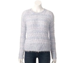 Apt 9 Gray Striped Sequin Faux-Fur Mohair Style Sweater Womens Petite - £23.88 GBP