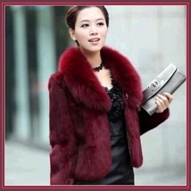 Luxurious Burgundy Wine Mink Hair Faux Fur Jacket Wide Collar Short Waist Coat 
