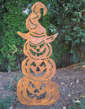 Three Stacked Pumpkins Garden Stake / Halloween Decoration / Jack O Lantern / Sc - £47.44 GBP