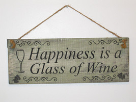 Happiness is a Glass of Wine Wood Sign / Engraved Wood Sign / Rustic Sig... - $21.99