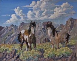 Wild Horses in the Desert Realistic Original Landscape Oil Painting by I... - $325.00