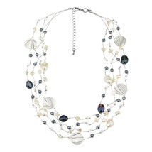 Vibrant White Tones Pearl Zebra Pattern Seashells Multi-Strand Necklace - £16.66 GBP