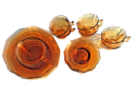 Cambridge Decagon Amber Luncheon Set Elegant Depression Glass for 6 20 Pieces - £55.36 GBP