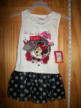 Disney Mickey Baby Clothes 18M Minnie Mouse Black Ruffle Polka Dot White Dress - £11.41 GBP