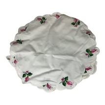 Vtg Embroidered Pink Roses Cotton Bread Roll Biscuit Cozy Holder Linen W... - £22.07 GBP