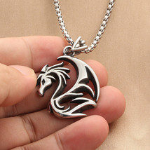 Men&#39;s Punk Dragon Pendant Animal Necklace Retro Rock Biker Jewelry Box Chain 24&quot; - £9.48 GBP