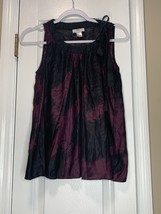 Womens Loft Ann Taylor XS Petite Sleeveless Blouse Purple Black Ribbon Bow - $203.67 MXN