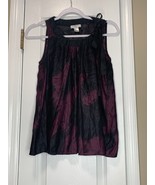 Womens Loft Ann Taylor XS Petite Sleeveless Blouse Purple Black Ribbon Bow - $10.95