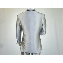 Men Tuxedo Formal Suit ROYAL DIAMOND Slim Fit 3Pc Vested shiny Satin SL82 Silver image 5