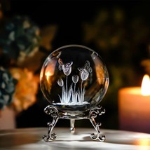 HDCRYSTALGIFTS 3D Laser Crystal Tulip Ball with Butterflies 2.4&quot;D x 2.4&quot;... - $22.01